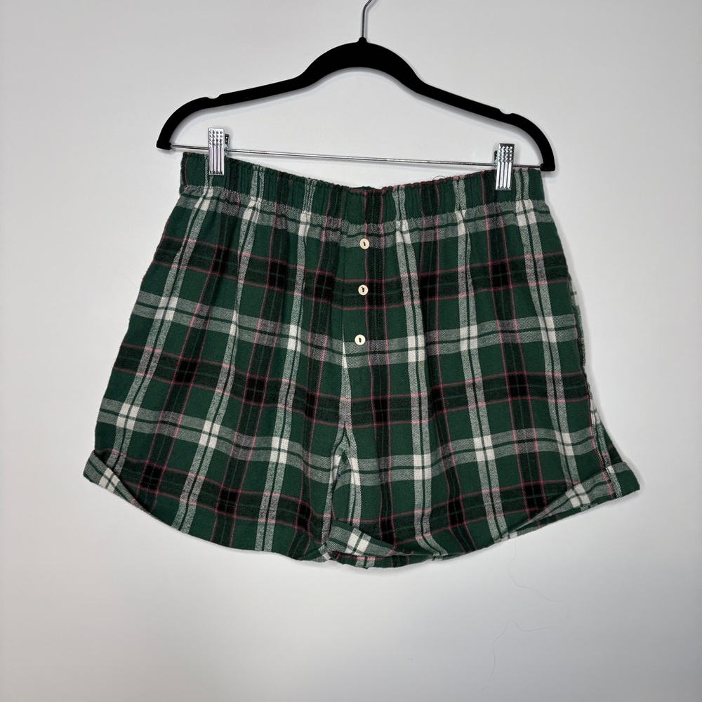 Intimately Free People Flannel Green Plaid Boxer Lounge Shorts Size Large